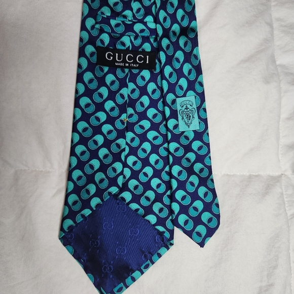 Gucci Mens Silk Tie Navy/teal Vivid Colors Italy - Picture 1 of 8